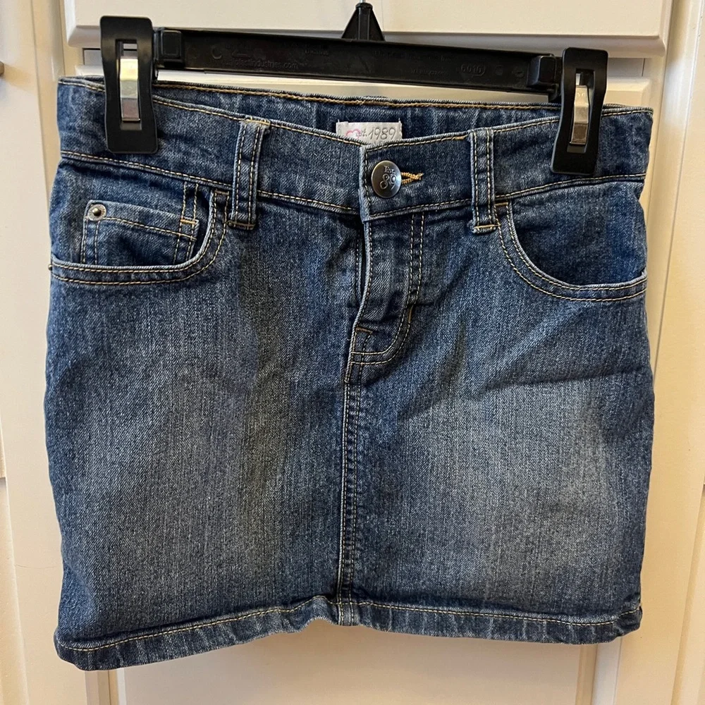 Children's Place Girls Blue Jean Skirt Size 8 Adjustable waist EUC